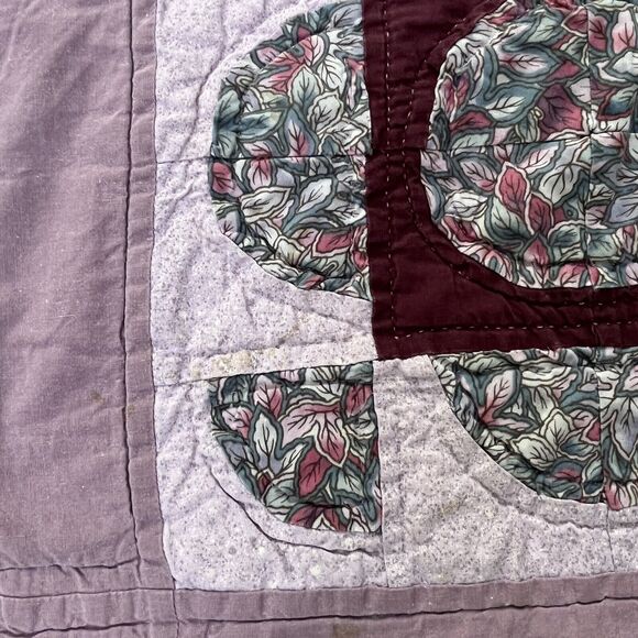 Vintage Handmade Quilt 66x52” Sampler Fan Pattern Purple Blue Coverlet Throw RV - Picture 15 of 16